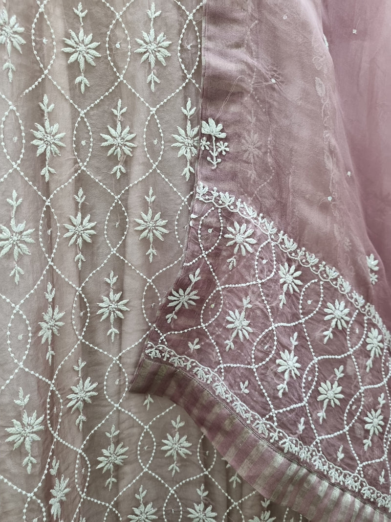 Pure Organza Anarkali 2 Pc Set Brown