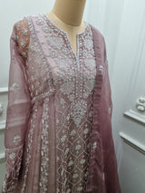Pure Organza Anarkali 2 Pc Set Brown