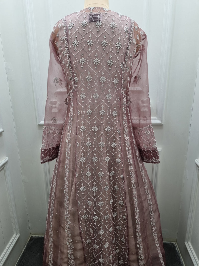 Pure Organza Anarkali 2 Pc Set Brown