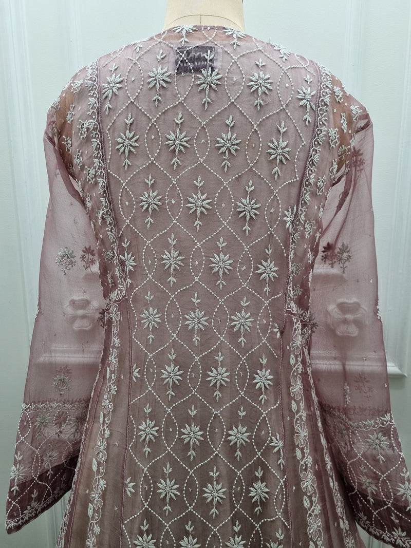 Pure Organza Anarkali 2 Pc Set Brown