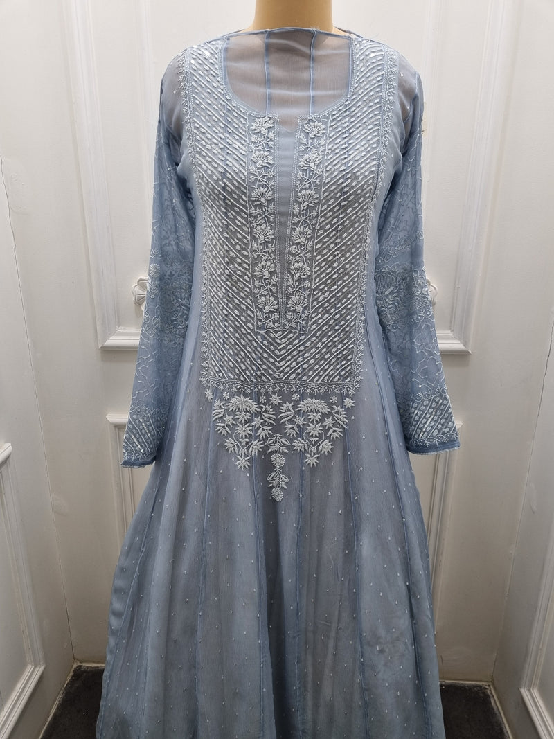 Ciffon Anarkali 2 Pc Set - Blue