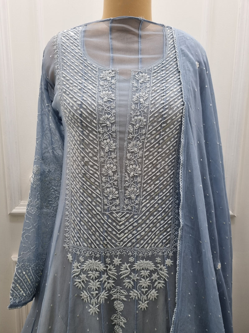 Ciffon Anarkali 2 Pc Set - Blue