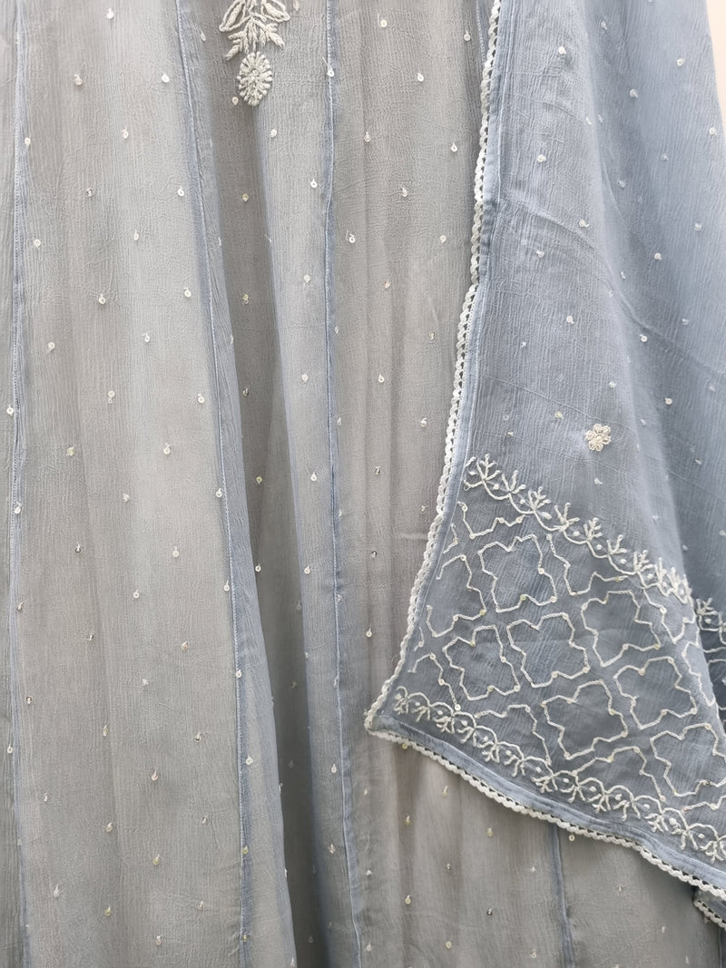 Ciffon Anarkali 2 Pc Set - Blue