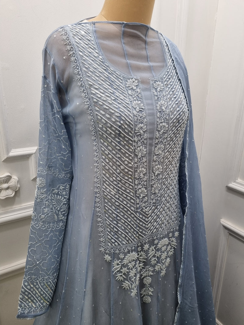 Ciffon Anarkali 2 Pc Set - Blue