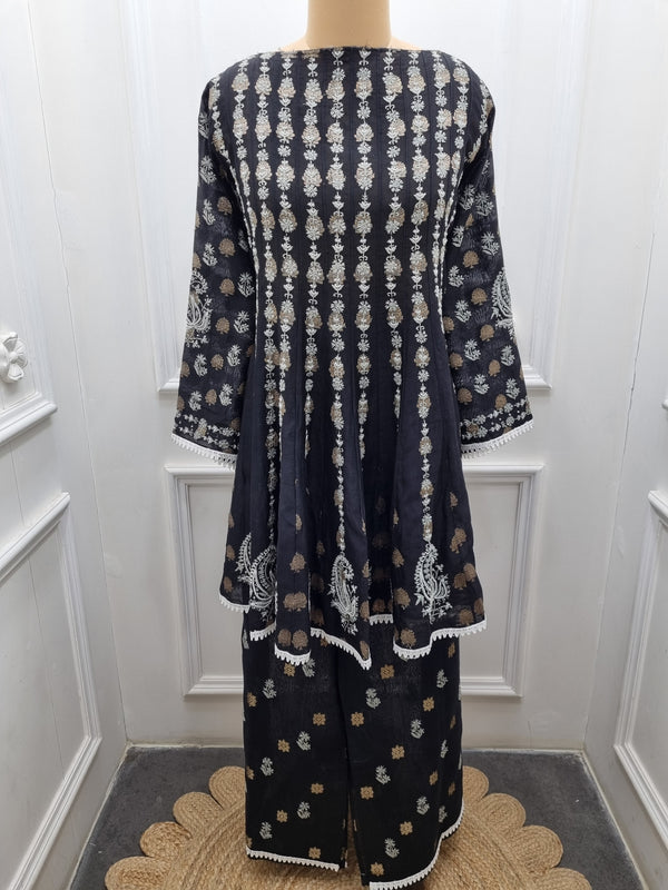 Chanderi Silk Co-ord 2 Pc Set - Black