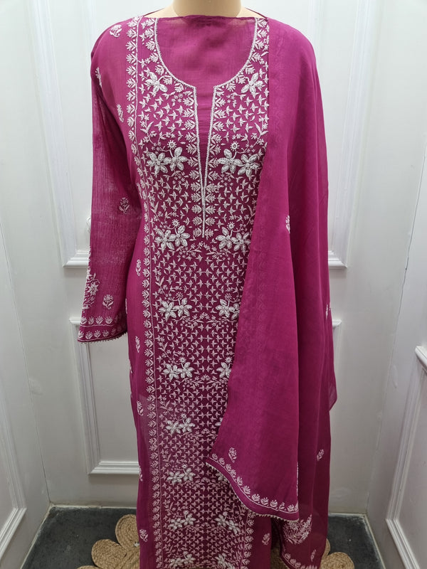 Mal Chanderi  2 Pc Set - Magenta