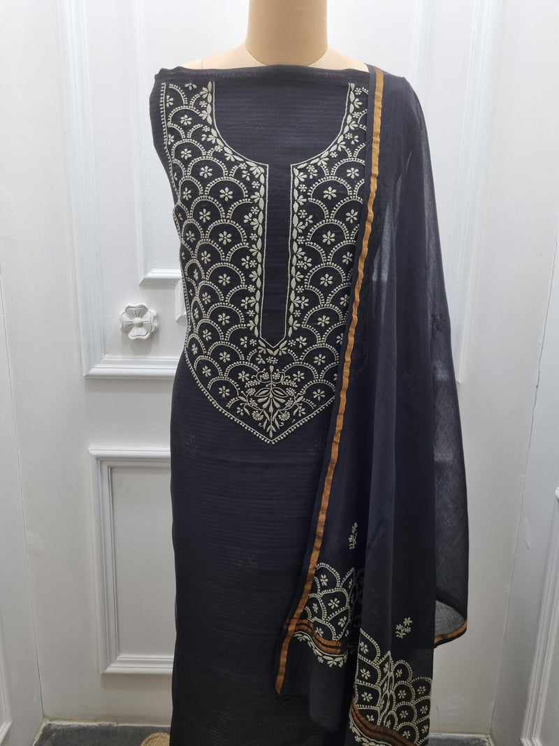 Chanderi Silk 2 Pc Set - Black
