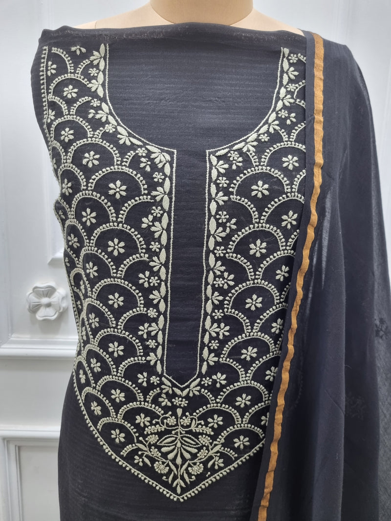 Chanderi Silk 2 Pc Set - Black