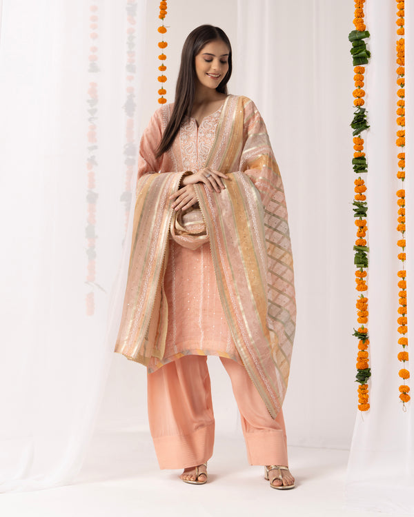 Noor-E-Gulab Kurta Set with Multicolour Dupatta