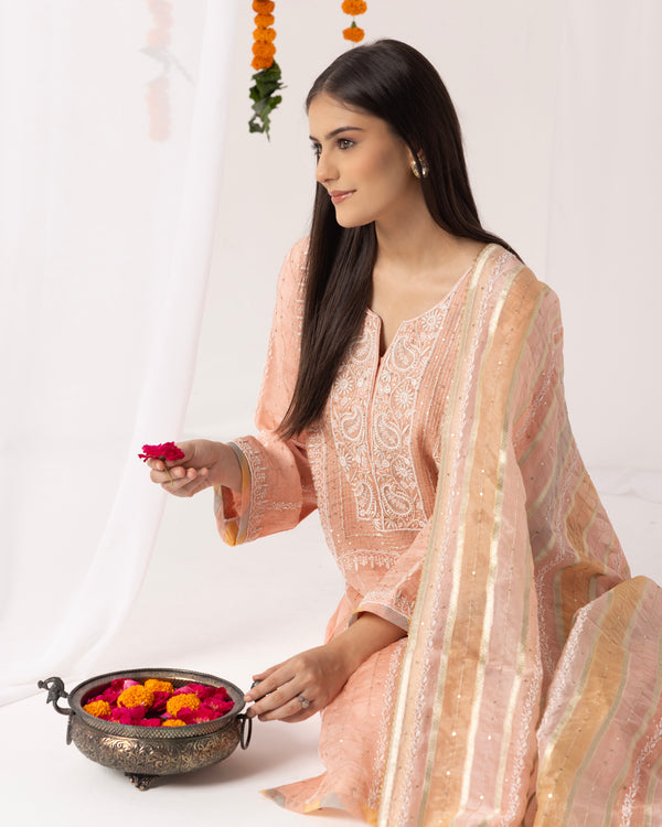 Noor-E-Gulab Kurta Set with Multicolour Dupatta