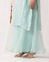 Pure Organza Kurta 3 Pc Set - Aqua Green