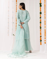 Pure Organza Kurta 3 Pc Set - Aqua Green