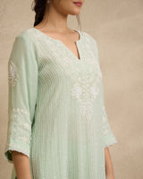 Chanderi Silk Kurta 3 Pc Set - Green