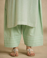 Chanderi Silk Kurta 3 Pc Set - Green