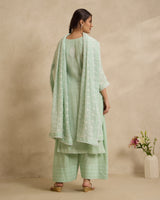 Chanderi Silk Kurta 3 Pc Set - Green