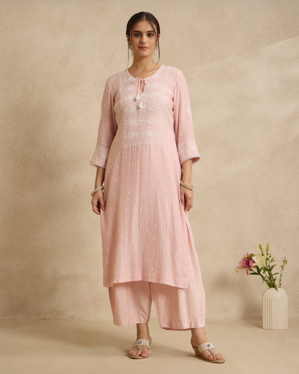 Saher Mal Chanderi Chikankari Kurta Set
