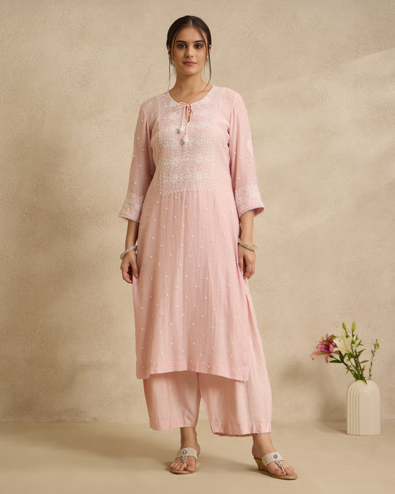 Saher Mal Chanderi Chikankari Kurta Set