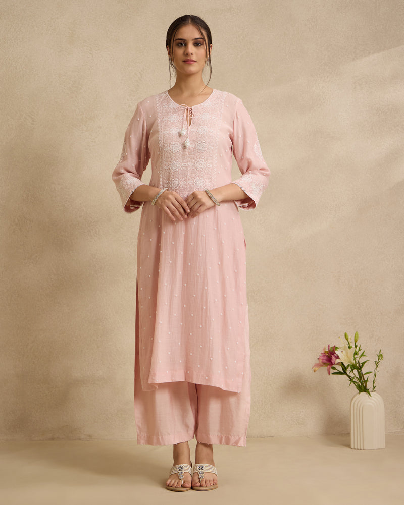 Saher Mal Chanderi Chikankari Kurta Set