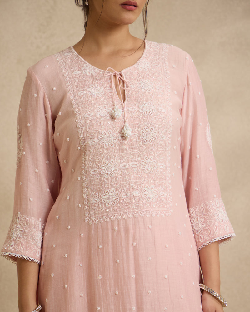 Saher Mal Chanderi Chikankari Kurta Set