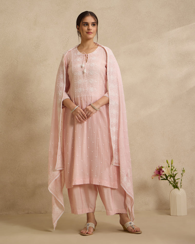 Saher Mal Chanderi Chikankari Kurta Set