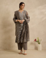 Mahira Grey Mal Chanderi Kurta Set