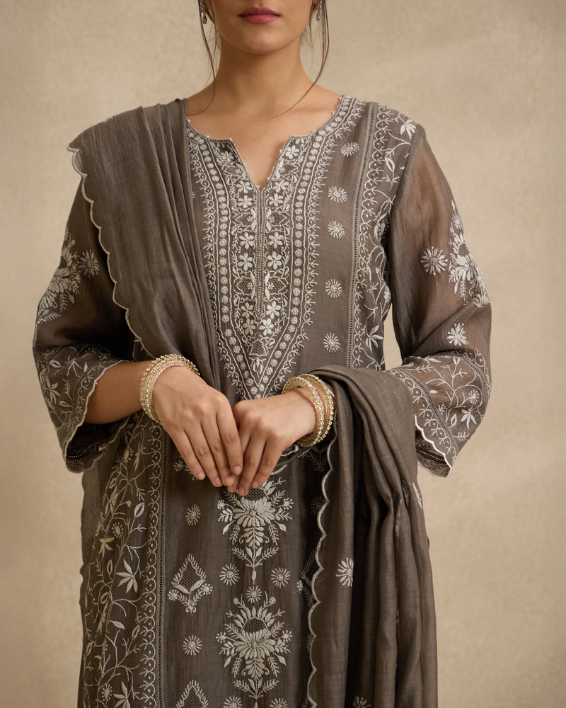 Mahira Grey Mal Chanderi Kurta Set