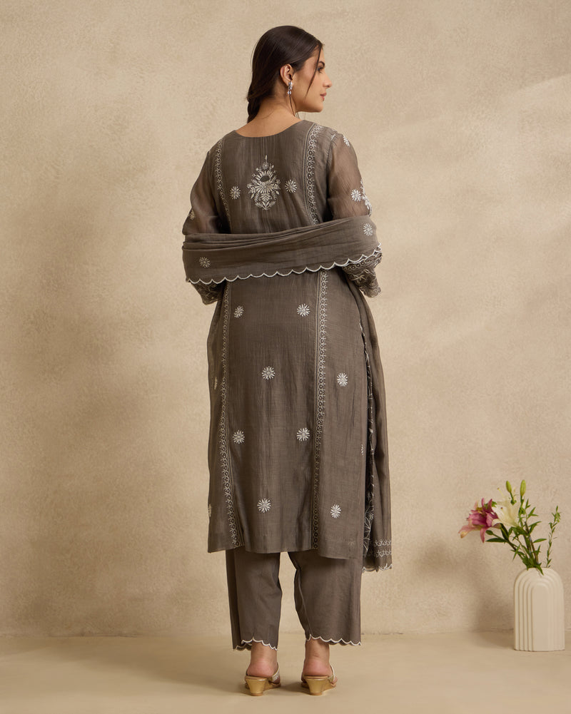 Mahira Grey Mal Chanderi Kurta Set