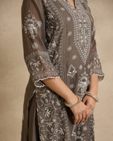 Mahira Grey Mal Chanderi Kurta Set