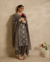 Mahira Grey Mal Chanderi Kurta Set
