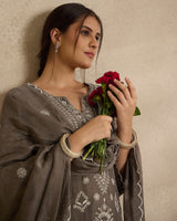 Mahira Grey Mal Chanderi Kurta Set