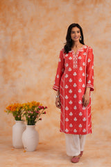 Linen Kurta 2 Pc Set - Red