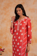 Linen Kurta 2 Pc Set - Red