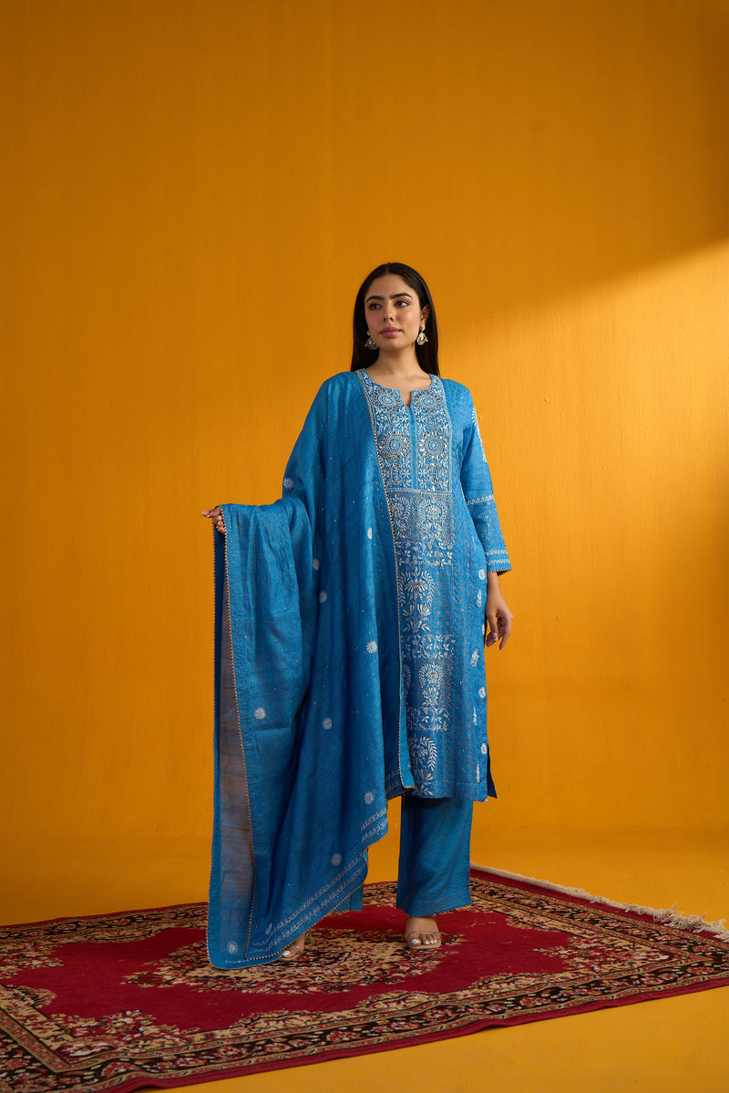 Tussar Silk 3 Pc Kurta Set