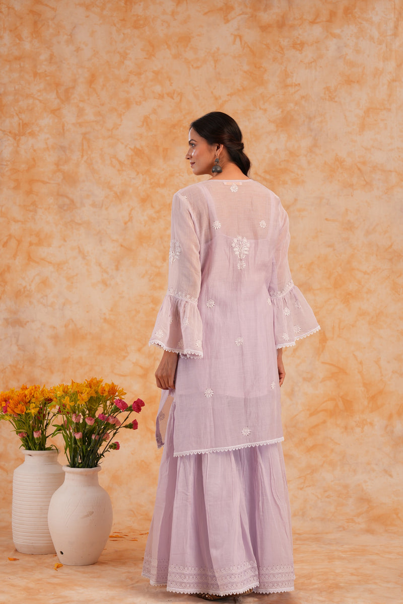 Mal Chanderi 3 Pc Garara Set - Lilac