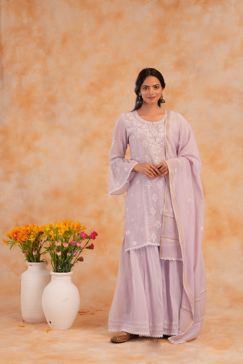 Mal Chanderi 3 Pc Garara Set - Lilac