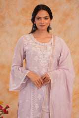 Mal Chanderi 3 Pc Garara Set - Lilac