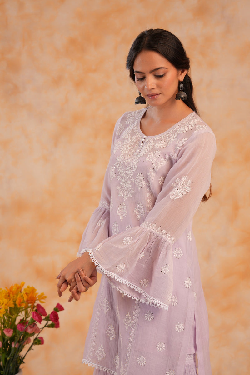 Mal Chanderi 3 Pc Garara Set - Lilac