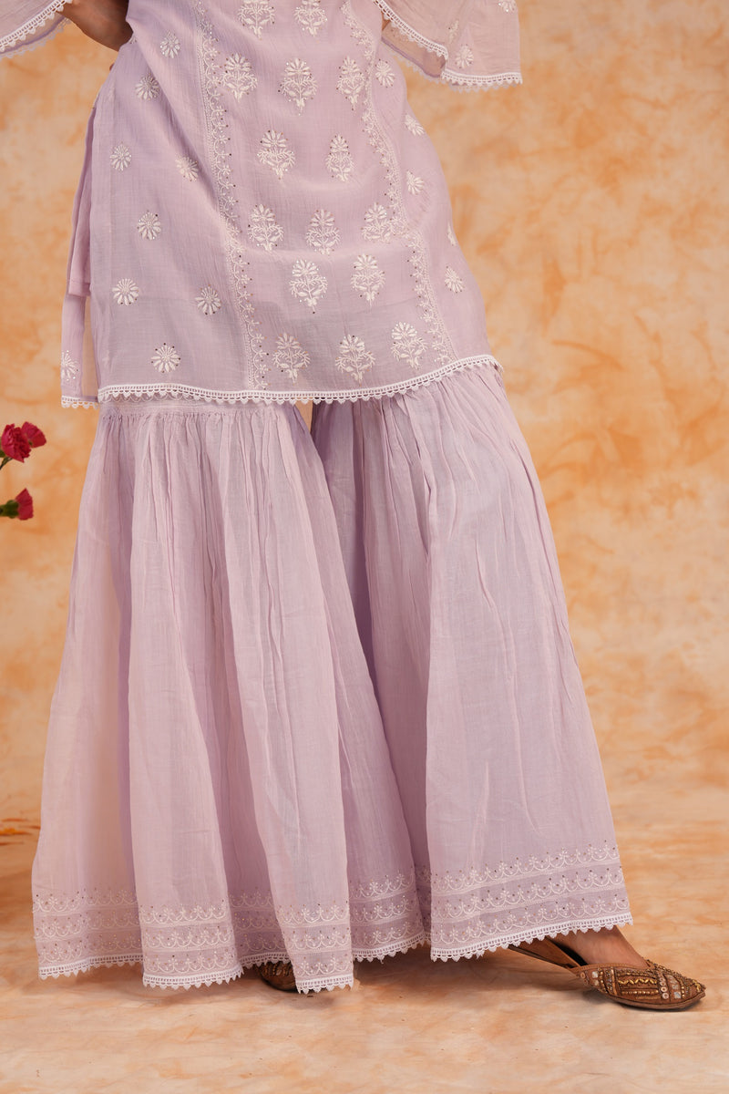 Mal Chanderi 3 Pc Garara Set - Lilac