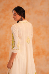 Off White Cotton 3 Pc Short Anarkali Dress