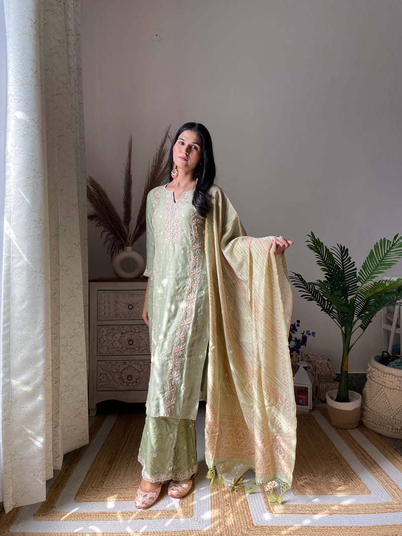 Swati Rathi Chanderi Silk with Banarsi Booti 3 Piece Kurta Set