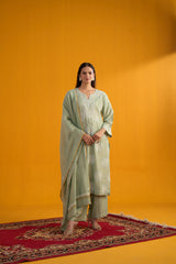 Green Moonga Silk Kurta with Palazzo & Dupatta