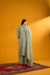 Green Moonga Silk Kurta with Palazzo & Dupatta