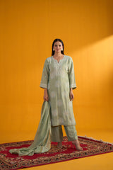 Green Moonga Silk Kurta with Palazzo & Dupatta