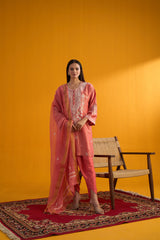 Rust Chanderi Silk Kurta with Dhoti Salwar & Dupatta