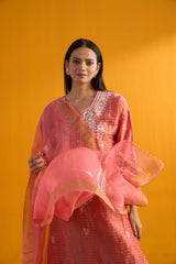 Rust Chanderi Silk Kurta with Dhoti Salwar & Dupatta