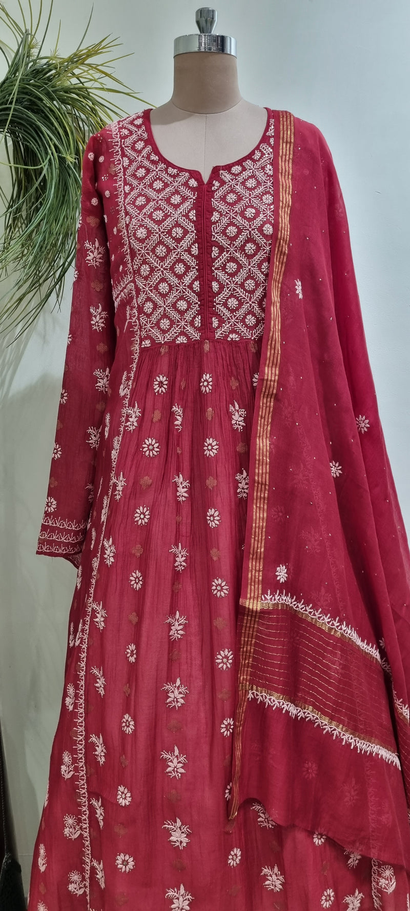 Pink Embroidered Chanderi Suit Set – Meena Bazaar