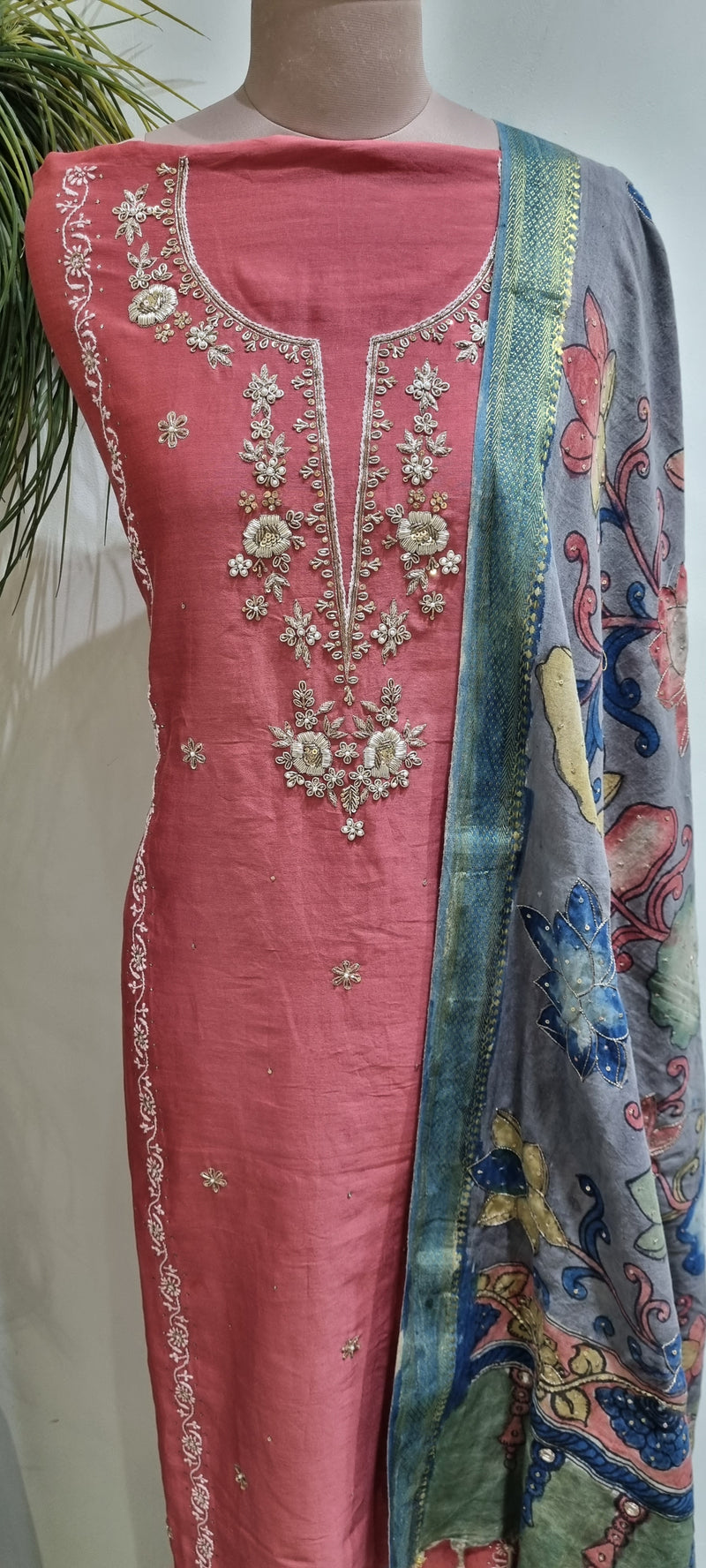 Chanderi Silk with Kalamkari Dupatta
