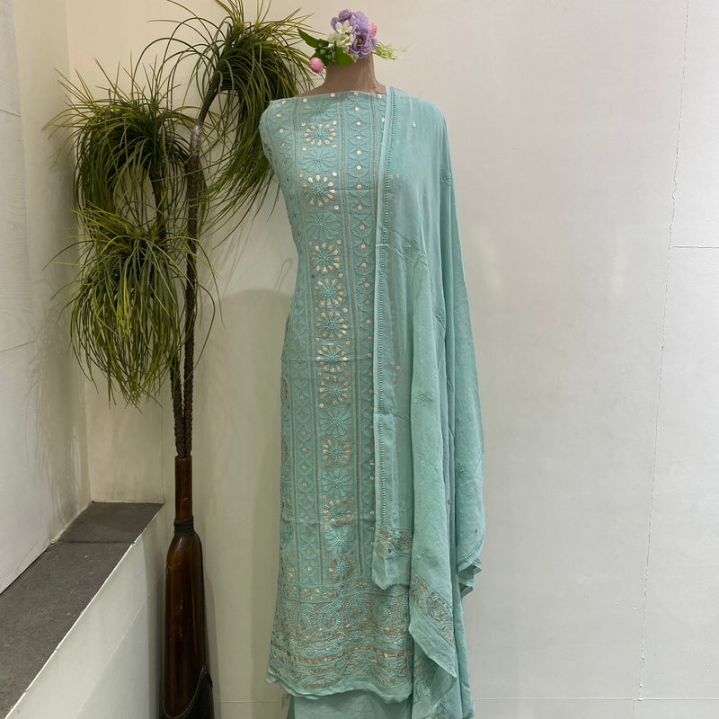 Viscose Georgette Chikankari Embroidered Kurta & Dupatta